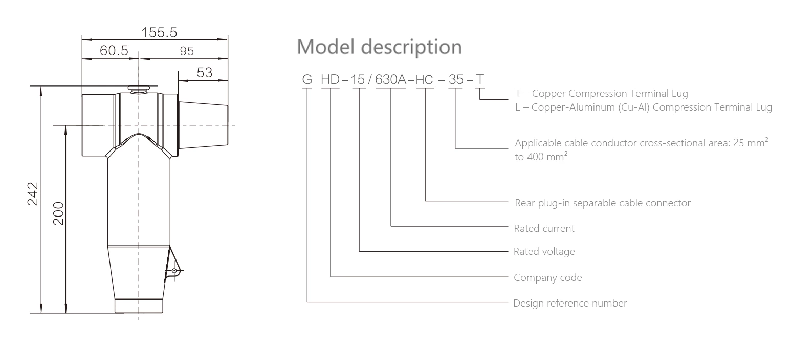 8.7/15 kV,630 A Rear Plug-in Cable Connector